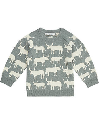 Sense Organics Victor Baby Knitted Sweater - Grey with Bulls - 100% Organic Cotton GOTS Jumpers