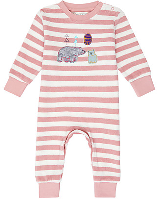 Sense Organics Viktor Retro Baby Romper Long Sleeve - Stripes + Polar Bear - 100% Organic Cotton Terry Rompers