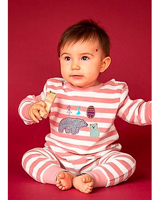Sense Organics Viktor Retro Baby Romper Long Sleeve - Stripes + Polar Bear - 100% Organic Cotton Terry Rompers