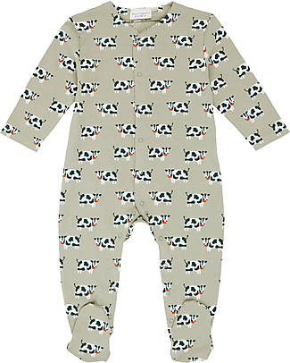 Sense Organics Ysior Retro Baby Footed Romper - Sage Green Cow - 100% Organic Cotton GOTS Snowsuits