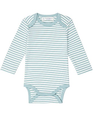 Sense Organics Yvon Long Sleeved Baby Body - Light Blue Stripes - 100% Organic Cotton Long Sleeves Bodies