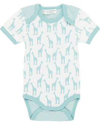 Sense Organics Yvon Short Sleeved Body - Light Teal Giraffe/Stripes - 100% Organic Cotton Short Sleeves Bodies
