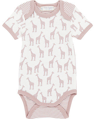Sense Organics Yvon Short Sleeved Body - Mauve Giraffe/Stripes - 100% Organic Cotton Short Sleeves Bodies