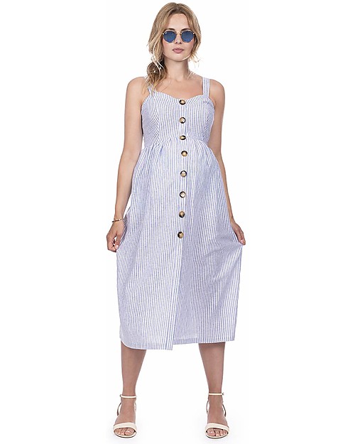 Seraphine Adalia, Maternity Button front Dress, Stripe - Linen/Cotton Dresses_