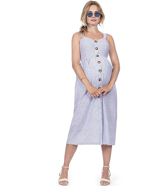 Seraphine Adalia, Maternity Button front Dress, Stripe - Linen/Cotton Dresses_