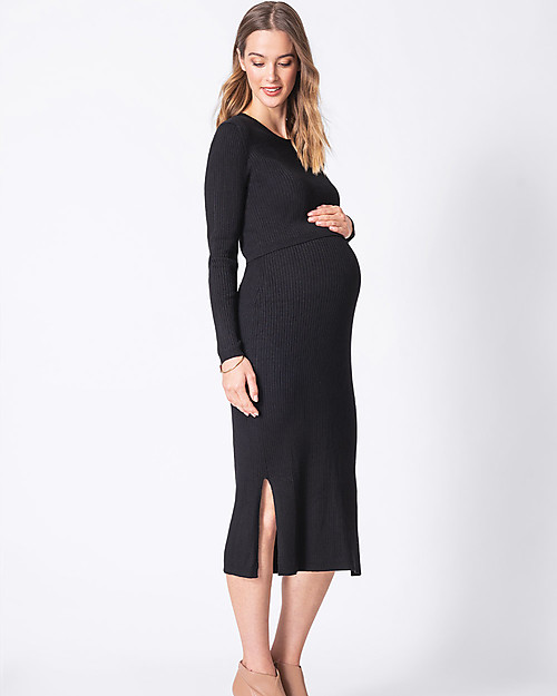 Seraphine Amaya Nursing and Maternity Long Slevee Knitted Dress - Black Dresses_