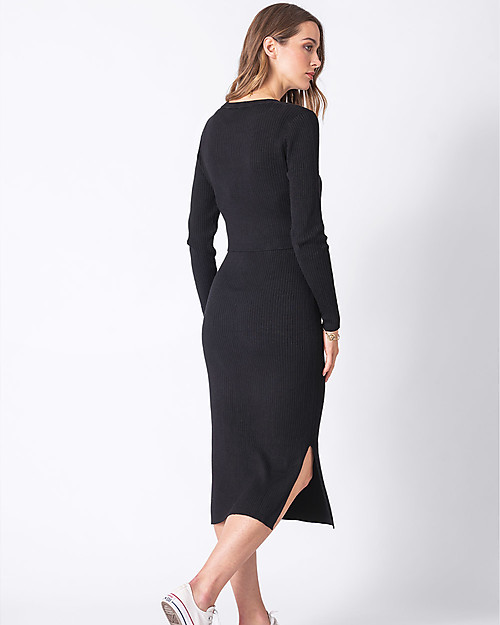 Seraphine Amaya Nursing and Maternity Long Slevee Knitted Dress - Black Dresses_