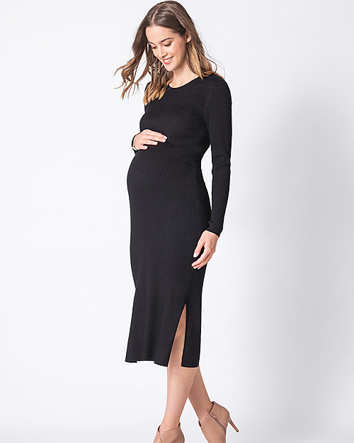 Seraphine Amaya Nursing and Maternity Long Slevee Knitted Dress - Black Dresses_