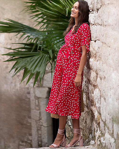 Seraphine Bessie Maternity Midi Wrap Dress - Red Floral Dresses_