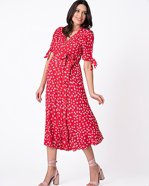 Seraphine Bessie Maternity Midi Wrap Dress - Red Floral Dresses_