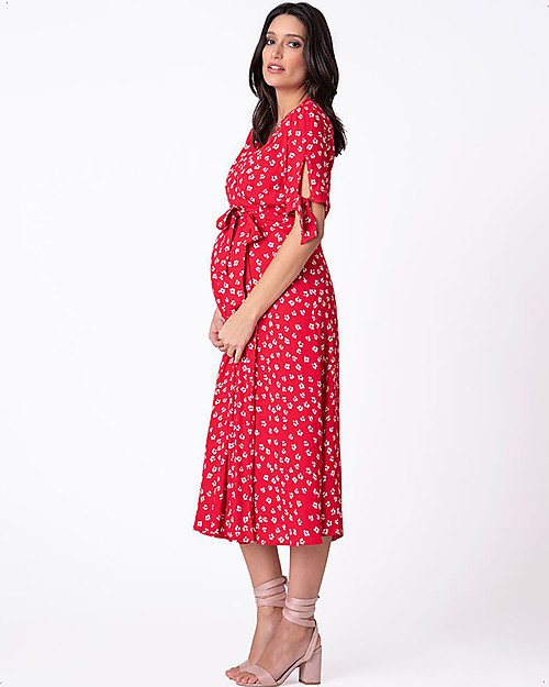 Seraphine Bessie Maternity Midi Wrap Dress - Red Floral Dresses_