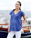 Seraphine Blue Polka Dot Maternity Blouse - Mother of Pearl Detail Shirts And Blouses