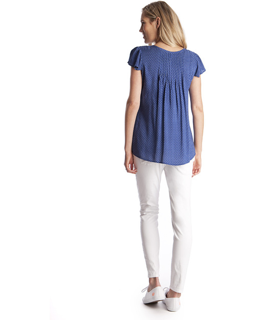 Seraphine Blue Polka Dot Maternity Blouse - Mother of Pearl Detail Shirts And Blouses