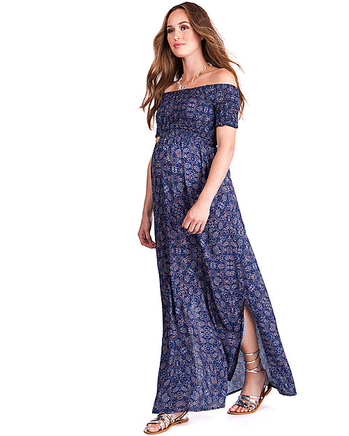 Seraphine Cara Shirred Maternity Maxi Dress - Navy Print Dresses_