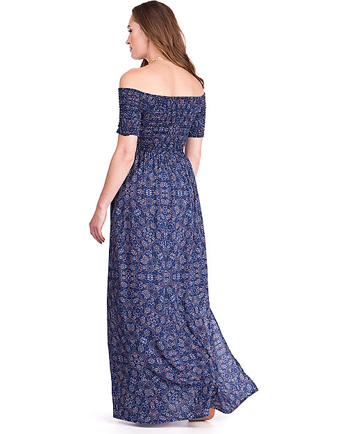 Seraphine Cara Shirred Maternity Maxi Dress - Navy Print Dresses_