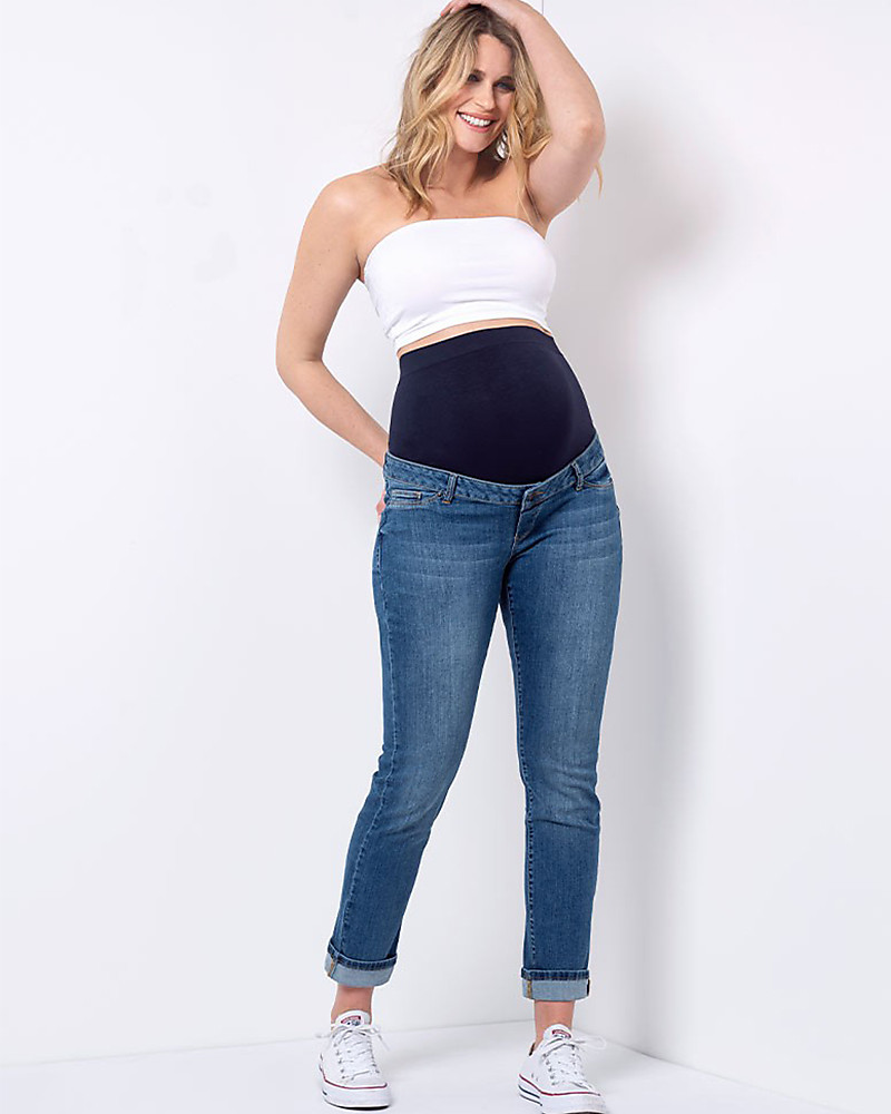 Overbumped Jeans Pants Skinny Denim Trousers Maternity Crop Blue Slim M/L/XL