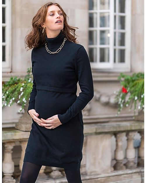 Seraphine Celia High Neck Maternity and Nursing Dress - Black - Cotton Dresses_
