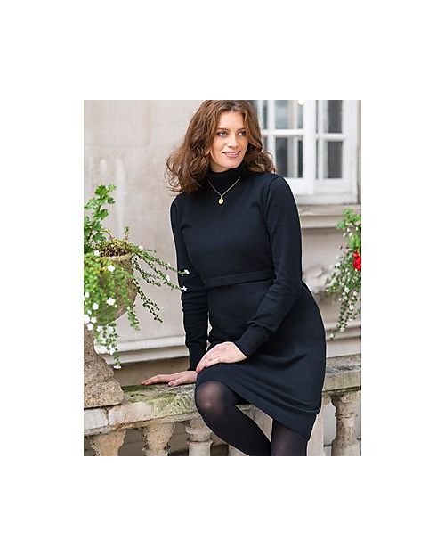 Seraphine Celia High Neck Maternity and Nursing Dress - Black - Cotton Dresses_