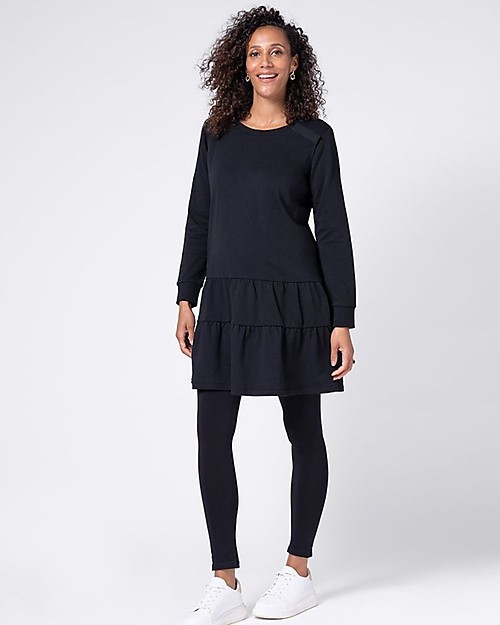 Seraphine Cotton Tiered Maternity & Nursing Tunic - Black Dresses_