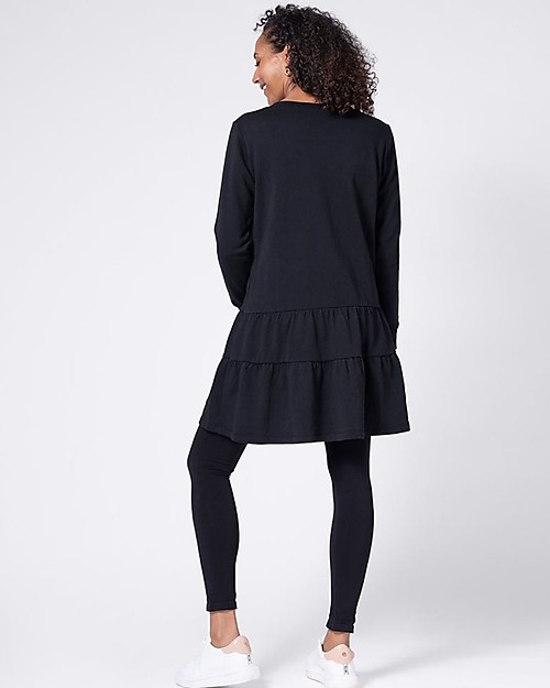 Seraphine Cotton Tiered Maternity & Nursing Tunic - Black Dresses_