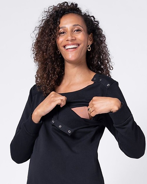 Seraphine Cotton Tiered Maternity & Nursing Tunic - Black Dresses_