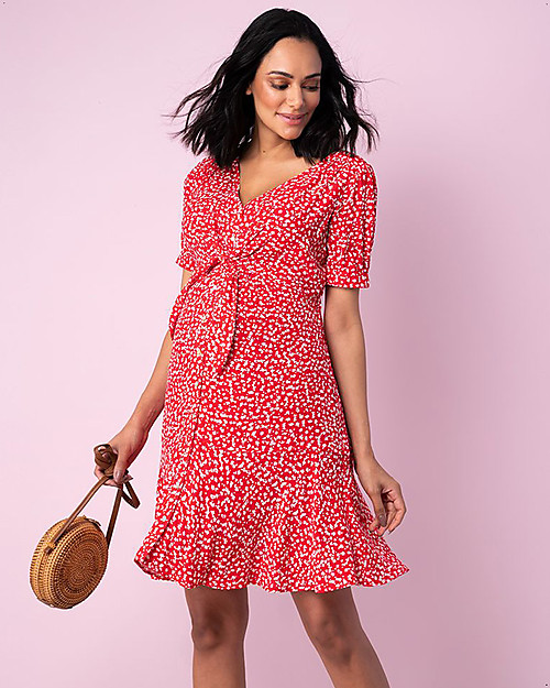 Seraphine Daffodil Front Tie Maternity Dress - Red Floral Dresses_