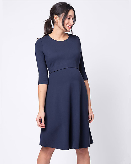 Seraphine Davie, Classic Nursing and Maternity Dress with ¾ Sleeves - Navy Dresses_