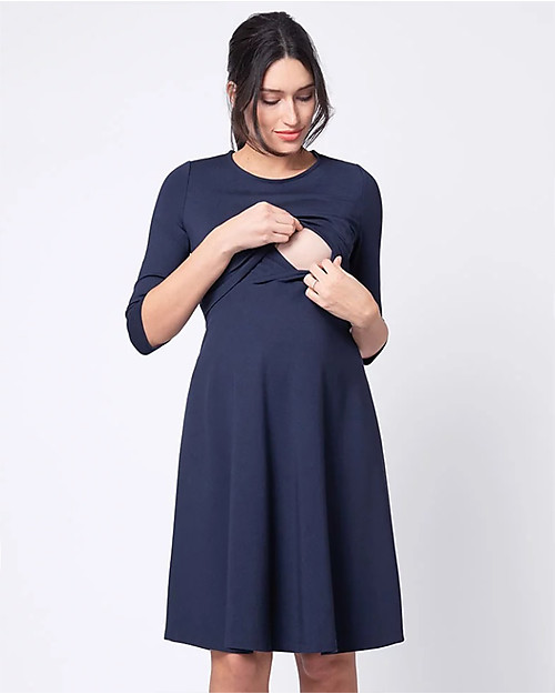 Seraphine Davie, Classic Nursing and Maternity Dress with ¾ Sleeves - Navy Dresses_