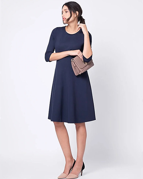 Seraphine Davie, Classic Nursing and Maternity Dress with ¾ Sleeves - Navy Dresses_