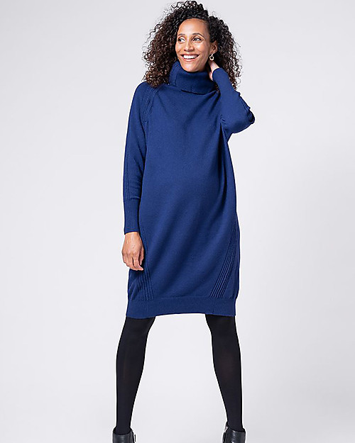 Seraphine Elena Maternity and Nursing Dress - Navy - Roll Neck Rib Detail Dresses_