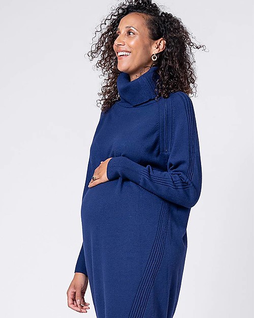 Seraphine Elena Maternity and Nursing Dress - Navy - Roll Neck Rib Detail Dresses_