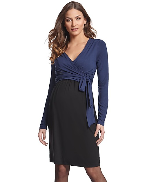 Seraphine Elsa, Wrap Around Maternity and Nursing Dress - Navy/Black Dresses_