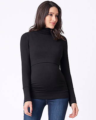 Seraphine Ember, Maternity & Nursing Roll Neck Top, Black - Bamboo Evening Tops