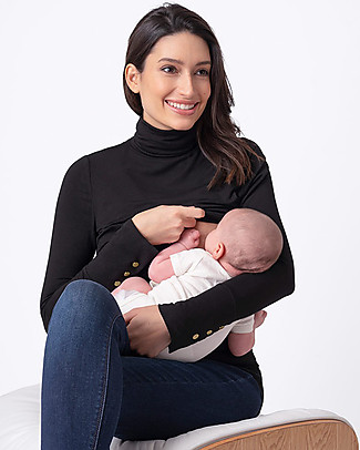Seraphine Ember, Maternity & Nursing Roll Neck Top, Black - Bamboo T-shirts