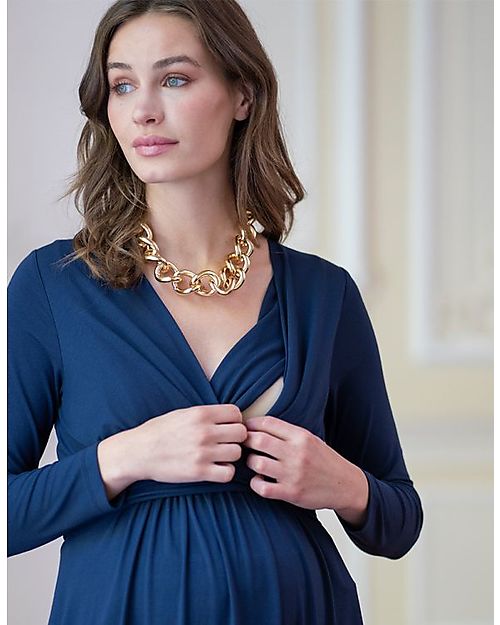 Seraphine Emilee Crossed Maternity Dress - Navy Blue - V-Neck - Viscose Dresses_