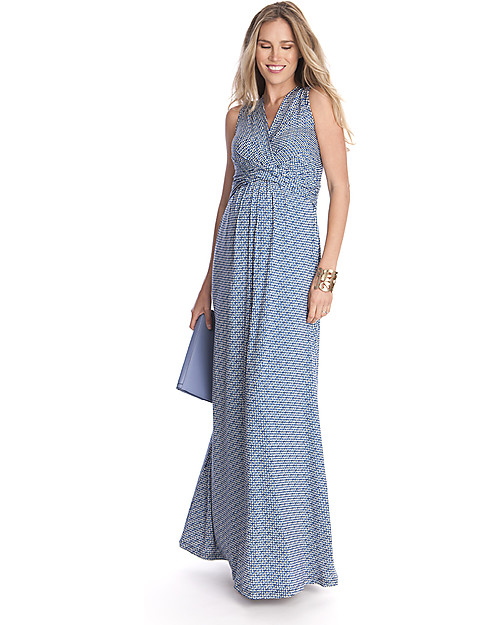 Seraphine Emory, Elegant Jersey Maternity Maxi Dress, Sleveless - Blue and White Dresses_