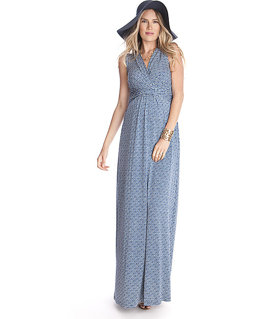 Seraphine Emory, Elegant Jersey Maternity Maxi Dress, Sleveless - Blue and White Dresses_