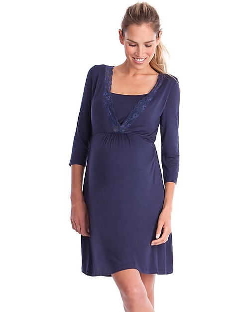 Seraphine Jane Maternity and Nursing Lace Trim Nighti, Navy Robes