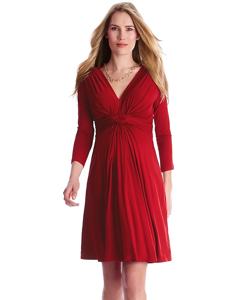 Seraphine Jolene Knot Front Maternity Dress with  sleeves - Claret Red  woman