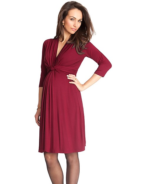 Seraphine Jolene Knot Front Maternity Dress with  sleeves - Claret Red  woman