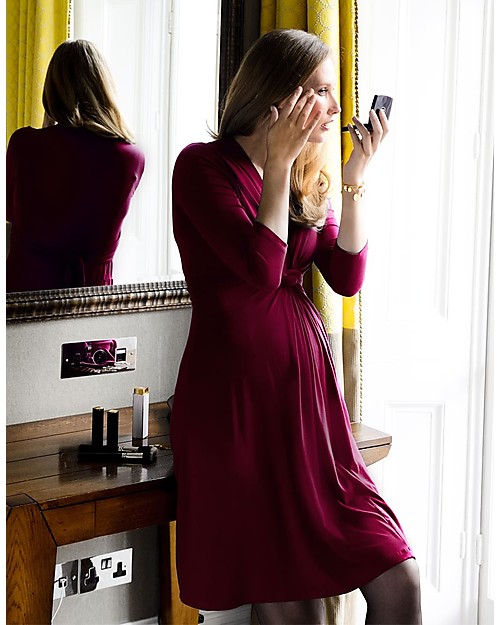 Seraphine Jolene Knot Front Maternity Dress with ¾ sleeves - Claret Red Dresses_