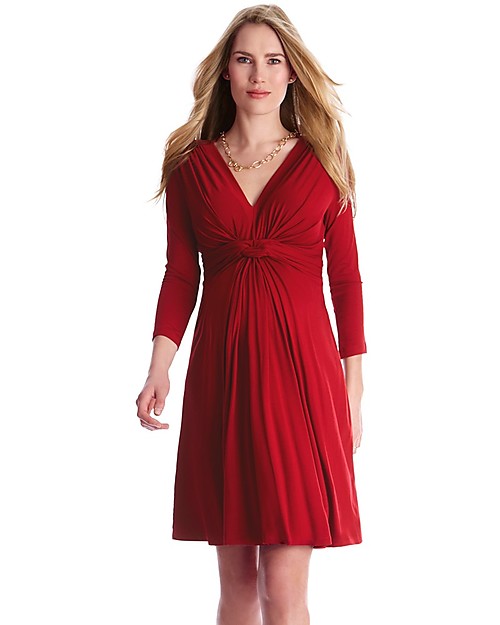 Seraphine Jolene Knot Front Maternity Dress with ¾ sleeves - Claret Red Dresses_