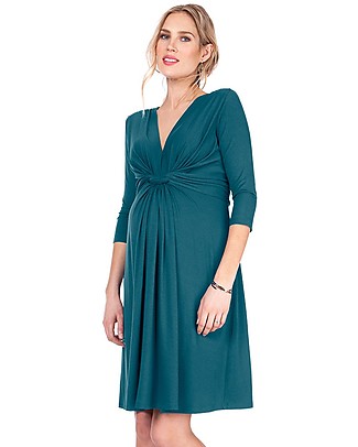 Seraphine Jolene maternity dress with knotted front & ¾ sleeves - Dark Green Dresses