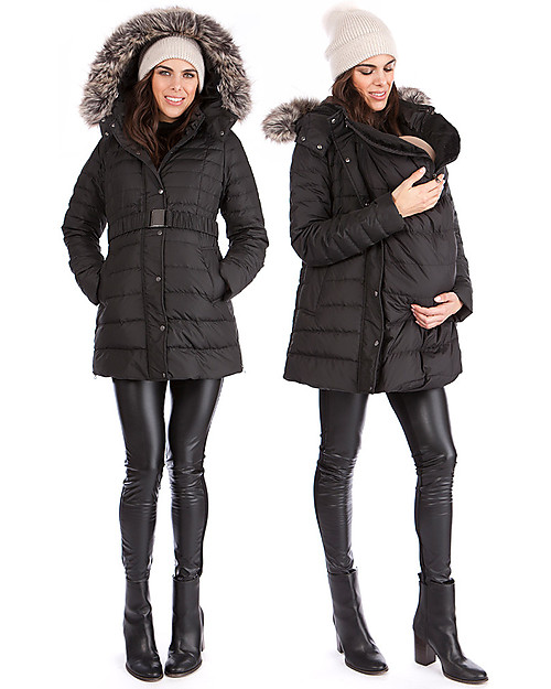 Seraphine Kingston, Maternity + Baby Carrying Down Short Coat 3 in 1, Black - Idea before and after pregnancy! Down Jacket