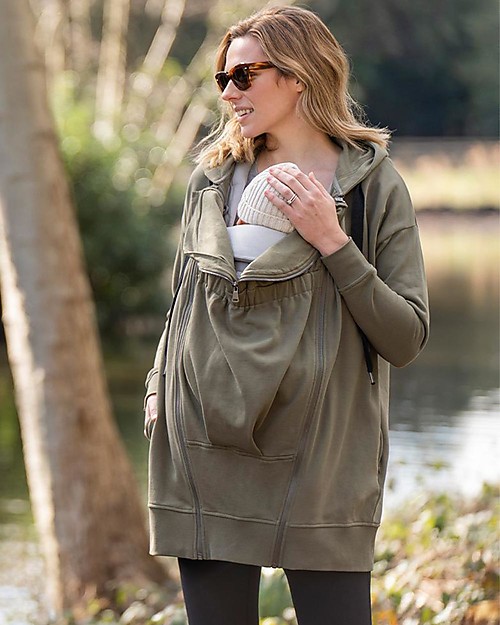 Seraphine Kristen 3in1 Hoody Dress - Khaki - for Pregnancy Breastfeeding and Babywearing Sweatshirts