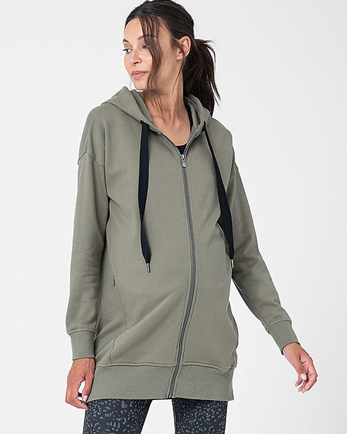 Seraphine Kristen 3in1 Hoody Dress - Khaki - for Pregnancy Breastfeeding and Babywearing Sweatshirts