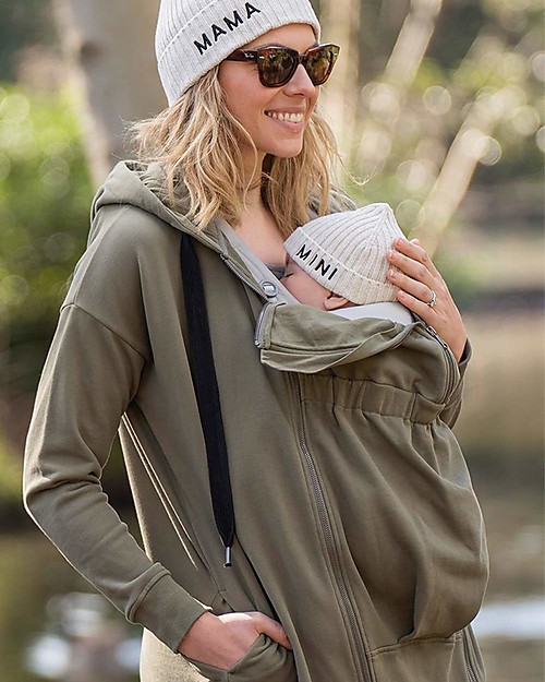 Seraphine Kristen 3in1 Hoody Dress - Khaki - for Pregnancy Breastfeeding and Babywearing Sweatshirts
