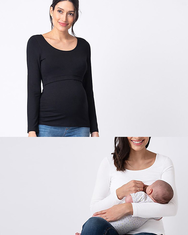 Seraphine Laina Maternity and Nursing Long Sleeves Bamboo Top - Pack of 2 -  White/Black woman