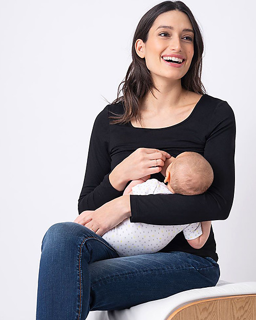 Seraphine Laina Maternity and Nursing Long Sleeves Bamboo Top - Pack of 2 - White/Black Long Sleeves Tops