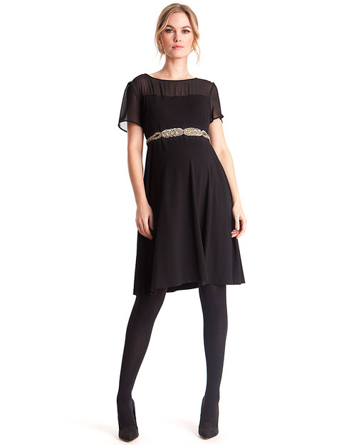 Seraphine Lucille Sheer Shoulder Maternity Dress - Black Dresses_